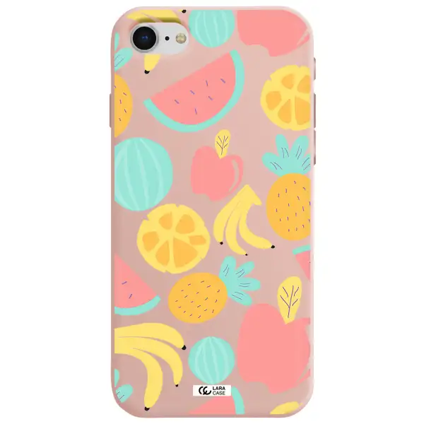 a pattern of fruits on a white background Apple iPhone se 2020 Silicone pastel pink Case