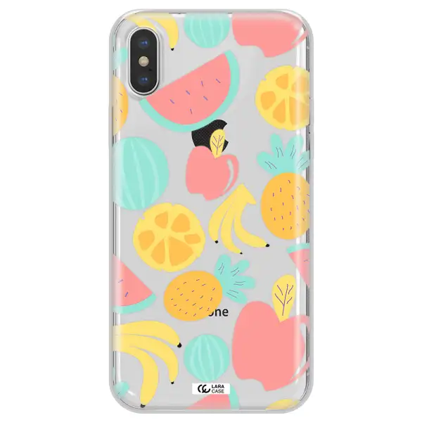 a pattern of fruits on a white background Apple iPhone X Clear TPU Case