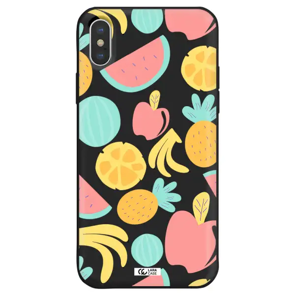 a pattern of fruits on a white background Apple iPhone X Silicone black Case