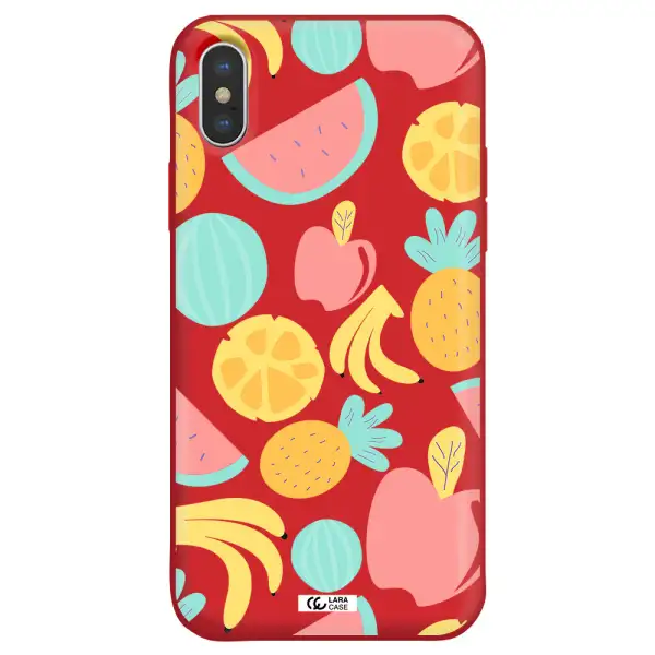 a pattern of fruits on a white background Apple iPhone X Silicone Imperial Red Case