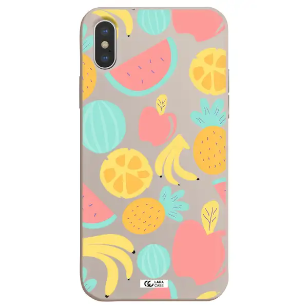 a pattern of fruits on a white background Apple iPhone X Silicone Stone Case