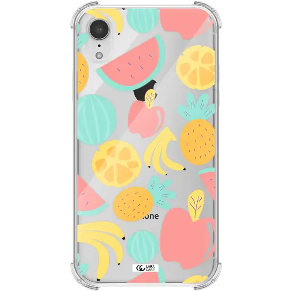 a pattern of fruits on a white background Apple iPhone XR Clear PC Case