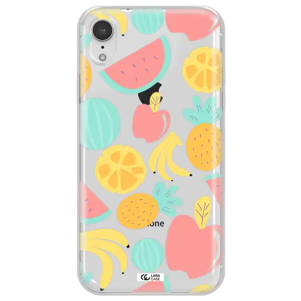 a pattern of fruits on a white background Apple iPhone XR Clear TPU Case