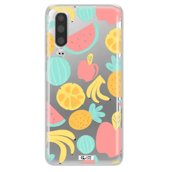 a pattern of fruits on a white background Huawei P30 Clear TPU Case