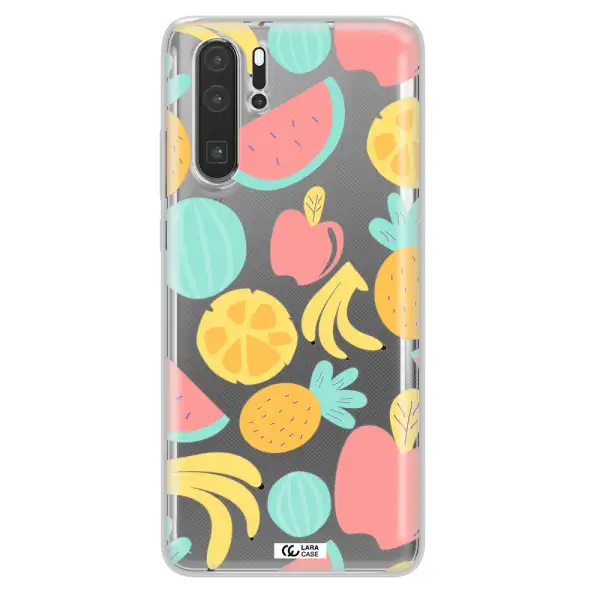a pattern of fruits on a white background Huawei P30 Pro Clear TPU Case