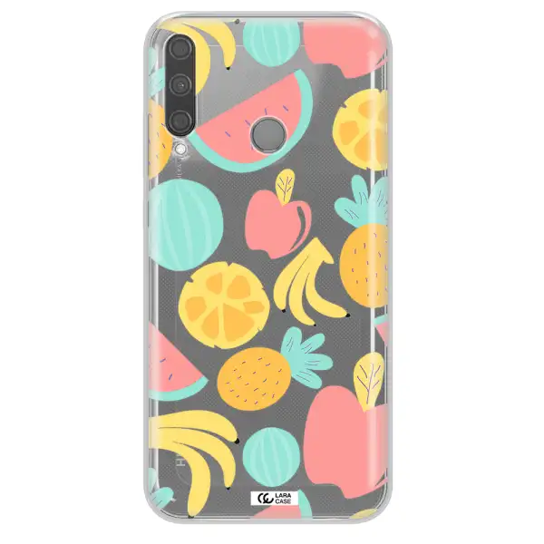 a pattern of fruits on a white background Huawei P40 Lite E Clear TPU Case