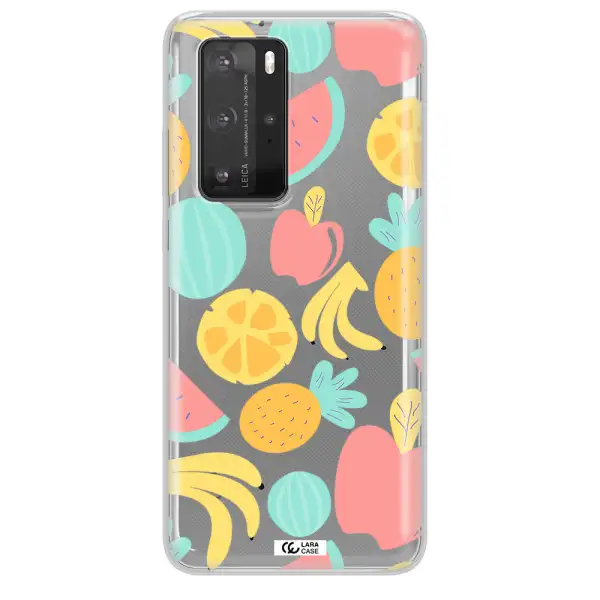 a pattern of fruits on a white background Huawei P40 Pro Clear TPU Case