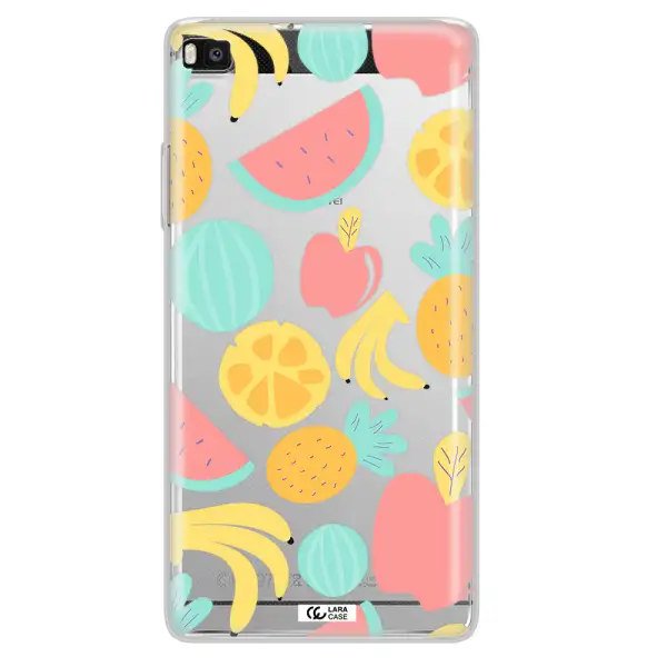 a pattern of fruits on a white background Huawei P8 Clear TPU Case