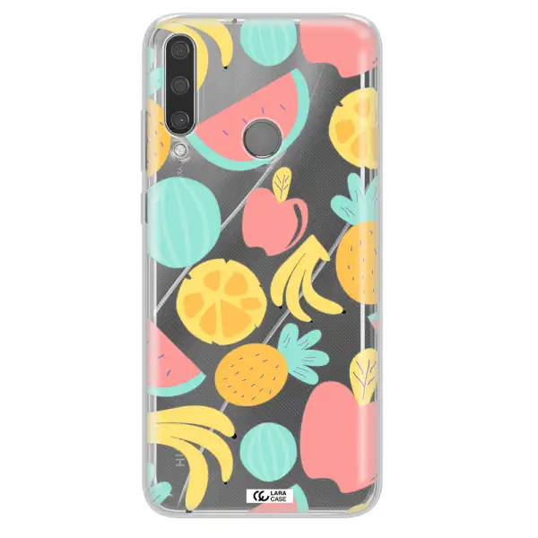 a pattern of fruits on a white background Huawei Y6P Clear TPU Case
