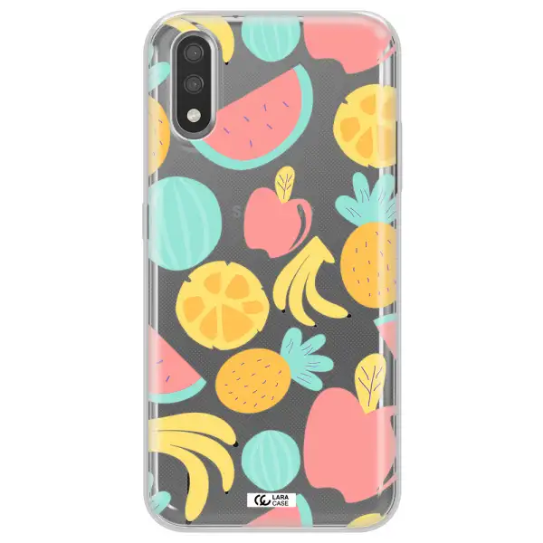 a pattern of fruits on a white background Samsung A01 Clear TPU Case