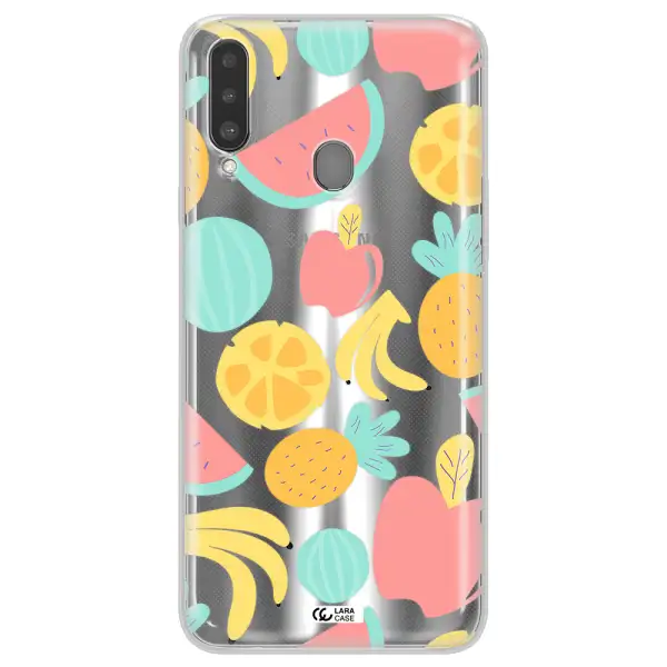a pattern of fruits on a white background Samsung A20S Clear TPU Case