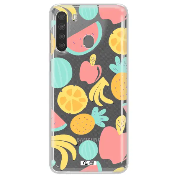 a pattern of fruits on a white background Samsung A21 Clear TPU Case