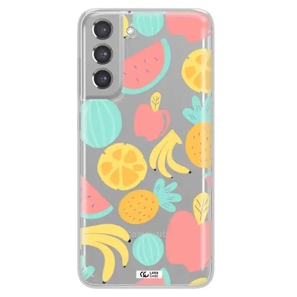 a pattern of fruits on a white background Samsung A21 Fe Clear TPU Case