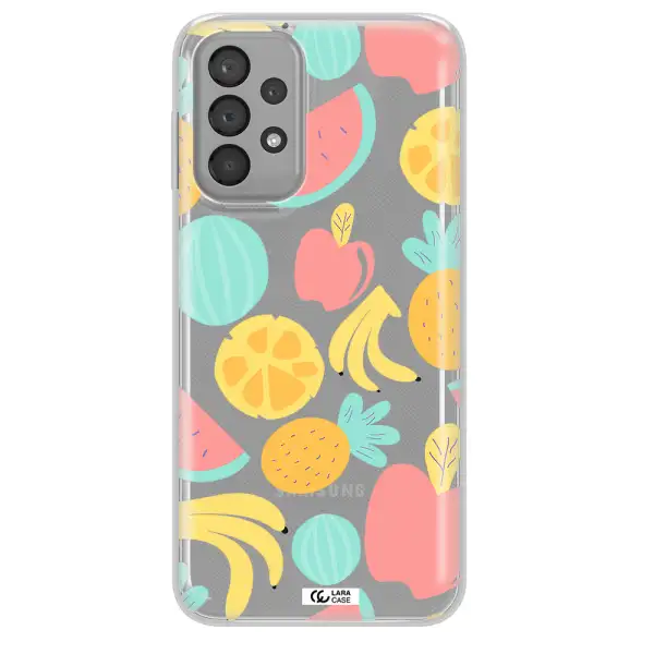 a pattern of fruits on a white background Samsung A23 Clear TPU Case
