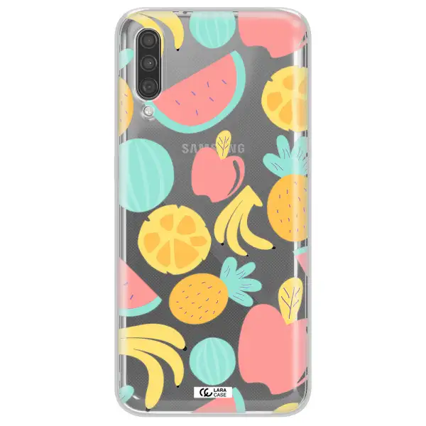 a pattern of fruits on a white background Samsung A30S Clear TPU Case