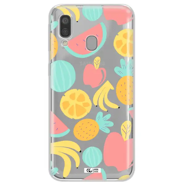 a pattern of fruits on a white background Samsung A40 Clear TPU Case