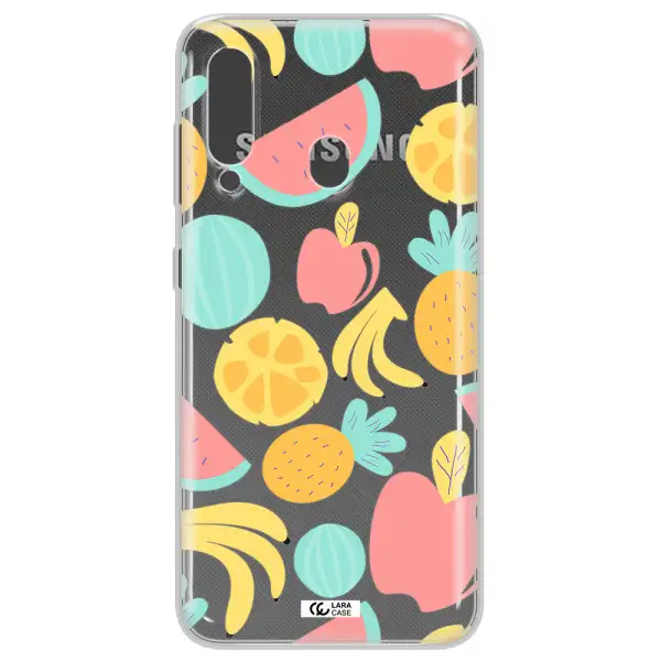 a pattern of fruits on a white background Samsung A60 Clear TPU Case
