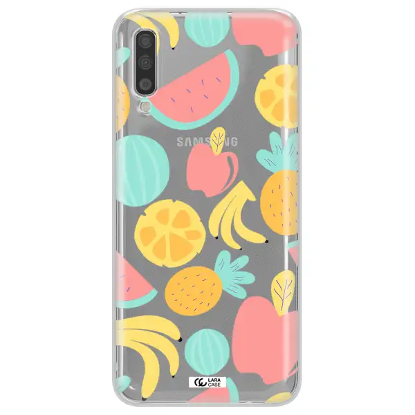A Pattern Of Fruits On A White Background Samsung A70S Clear Tpu Case