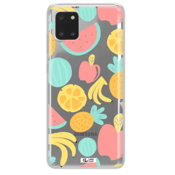 a pattern of fruits on a white background Samsung A81 Clear TPU Case