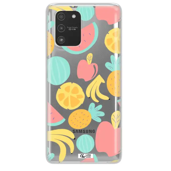 a pattern of fruits on a white background Samsung A91 Clear TPU Case