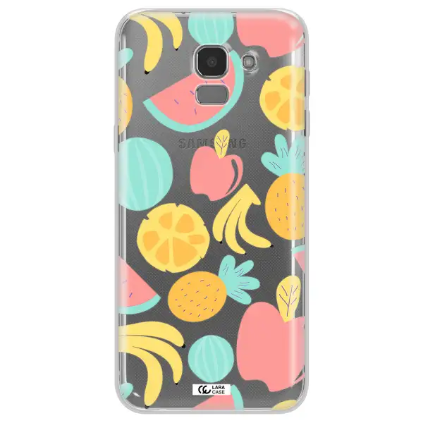 a pattern of fruits on a white background Samsung J6 Clear TPU Case