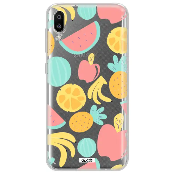 a pattern of fruits on a white background Samsung M10 Clear TPU Case