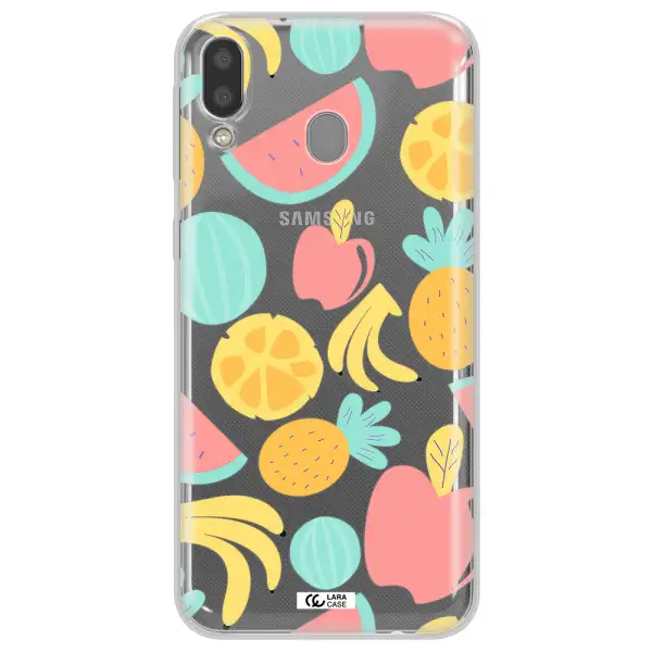 a pattern of fruits on a white background Samsung M20 Clear TPU Case