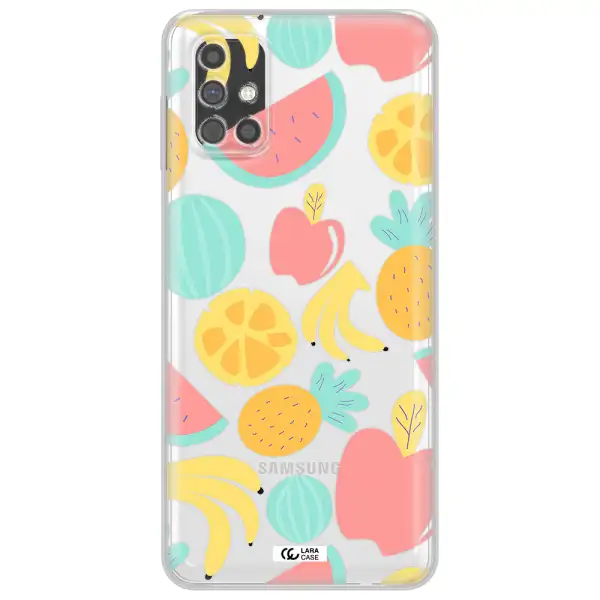 a pattern of fruits on a white background Samsung M31S Clear TPU Case