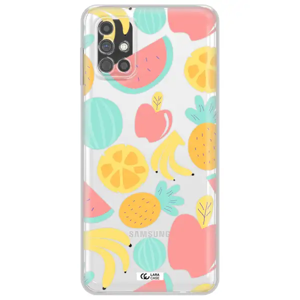 a pattern of fruits on a white background Samsung M51 Clear TPU Case