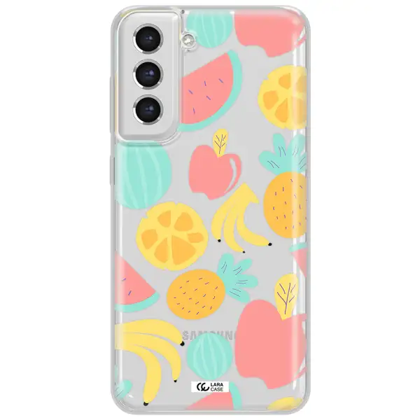 A Pattern Of Fruits On A White Background Samsung S21 Fe Clear Tpu Case