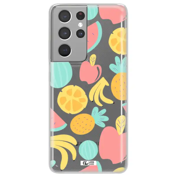 a pattern of fruits on a white background Samsung S21 Ultra Clear TPU Case
