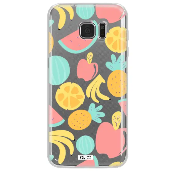a pattern of fruits on a white background Samsung S7 Edge Clear TPU Case