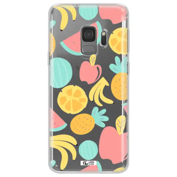a pattern of fruits on a white background Samsung S9 Clear TPU Case