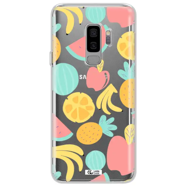 a pattern of fruits on a white background Samsung S9 Plus Clear TPU Case