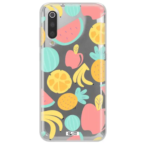 a pattern of fruits on a white background Xiaomi Mi 9 Clear TPU Case
