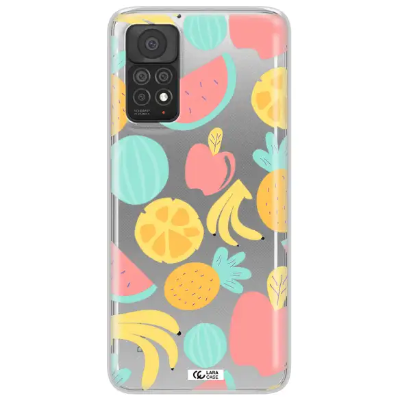a pattern of fruits on a white background Xiaomi Note 11 Pro Clear TPU Case