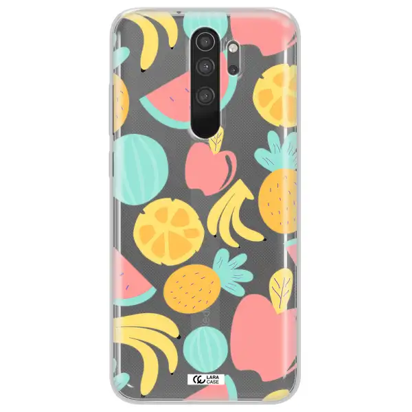 a pattern of fruits on a white background Xiaomi Note 8 Pro Clear TPU Case