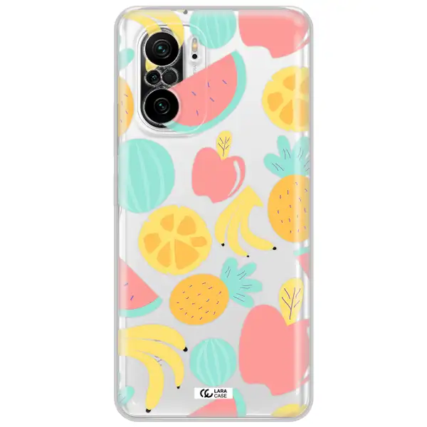 A Pattern Of Fruits On A White Background Xiaomi Poco F3 Clear Tpu Case