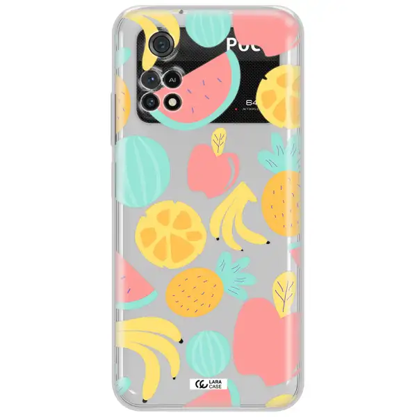 A Pattern Of Fruits On A White Background Xiaomi Poco M4 Pro 4G Clear Tpu Case