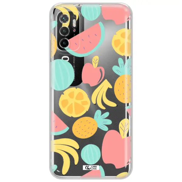 A Pattern Of Fruits On A White Background Xiaomi Poco M4 Pro 5G Clear Tpu Case