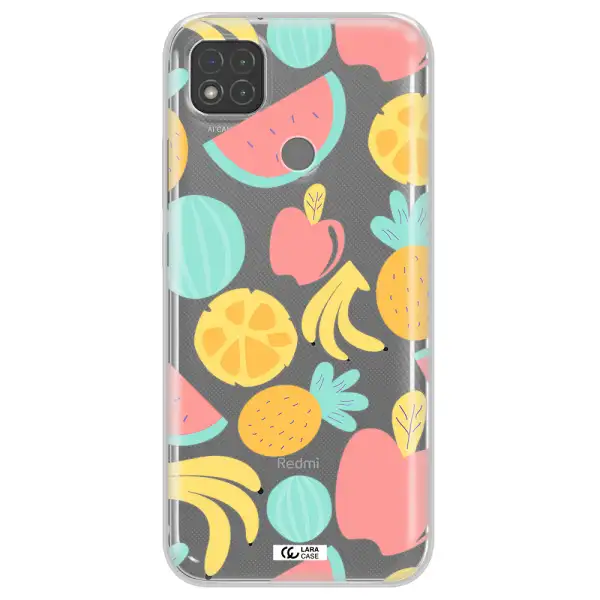 a pattern of fruits on a white background Xiaomi Redmi 9C Clear TPU Case