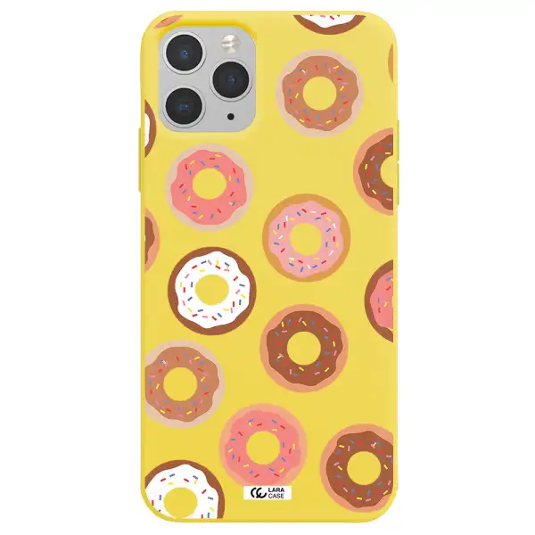 a pattern of donuts with sprinkles Apple iPhone 11 pro max Silicone canary yellow Case