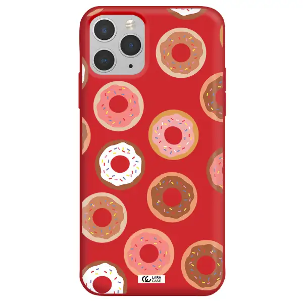 a pattern of donuts with sprinkles Apple iPhone 11 pro max Silicone Imperial Red Case