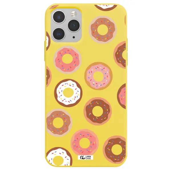 a pattern of donuts with sprinkles Apple iPhone 11 pro Silicone canary yellow Case
