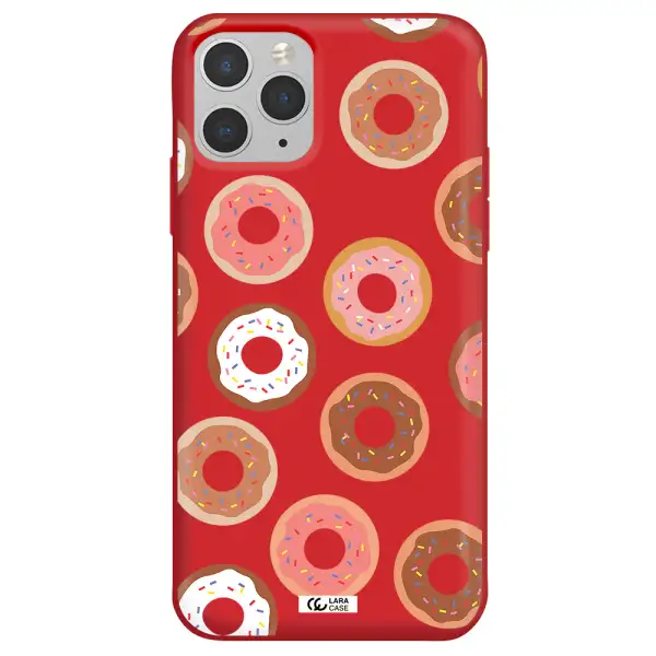 a pattern of donuts with sprinkles Apple iPhone 11 pro Silicone Imperial Red Case
