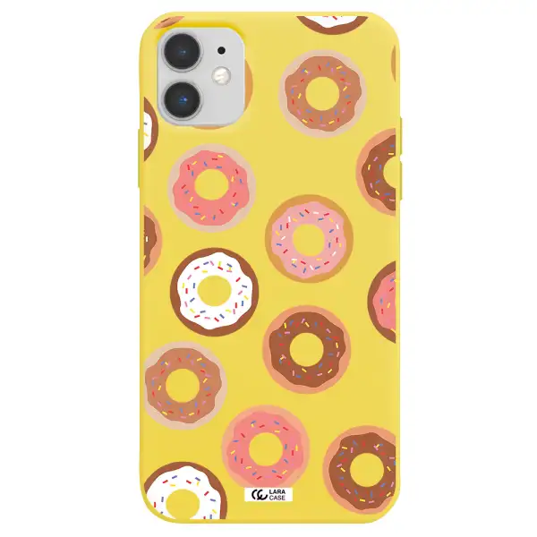 a pattern of donuts with sprinkles Apple iPhone 11 Silicone canary yellow Case