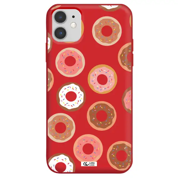 a pattern of donuts with sprinkles Apple iPhone 11 Silicone Imperial Red Case