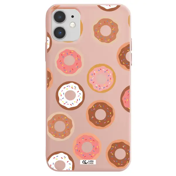 a pattern of donuts with sprinkles Apple iPhone 11 Silicone pastel pink Case