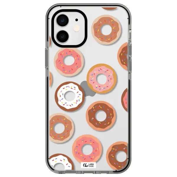 a pattern of donuts with sprinkles Apple iPhone 12 impact black border Case