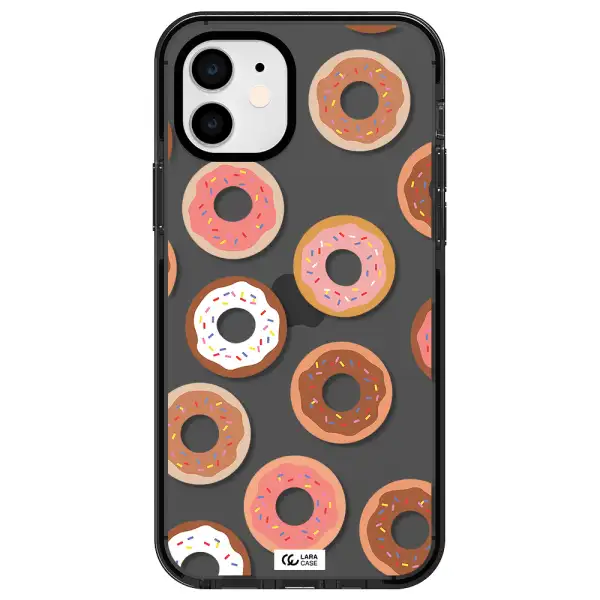 a pattern of donuts with sprinkles Apple iPhone 12 impact Smoke Black Case